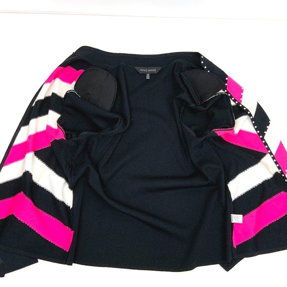 Ming Wang Open Front Knit Cardigan Career Black White Pink Medium - Picture 14 of 16